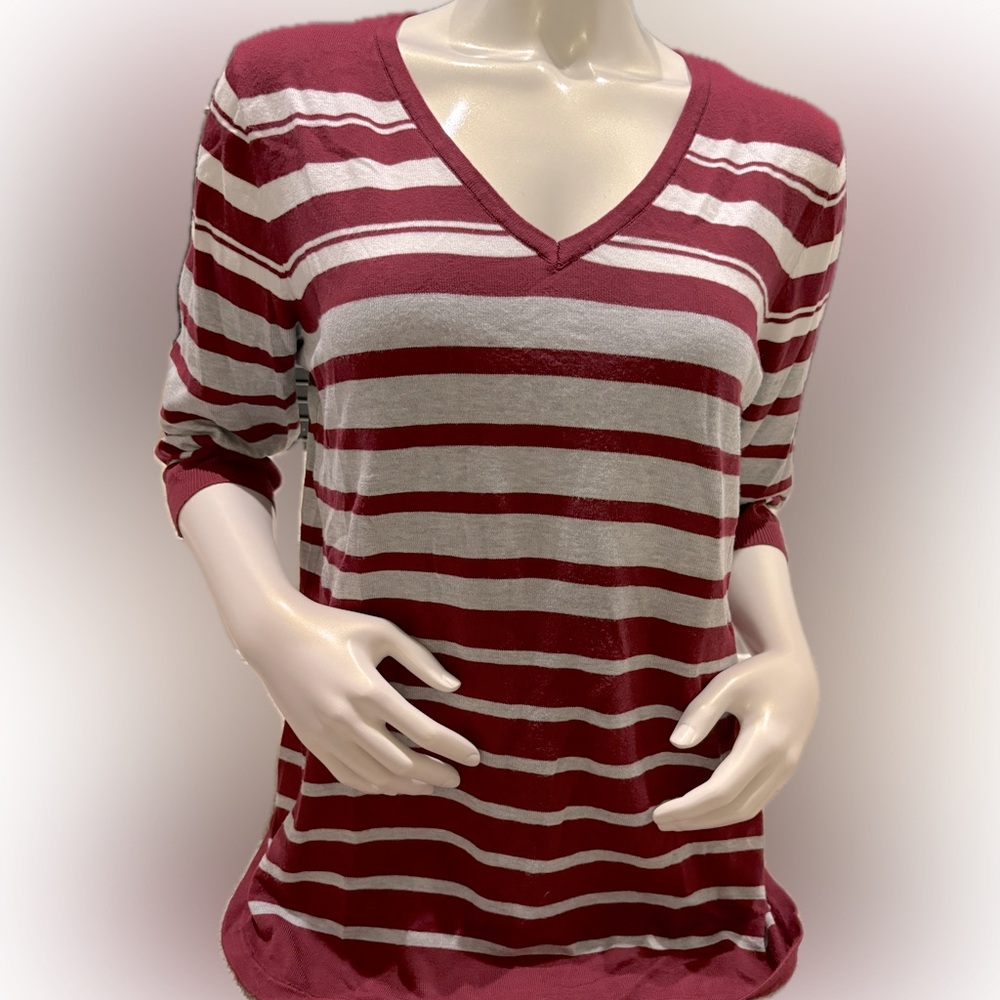 NWOT‎ Lety & Me 3/4 sleeve maroon, gray and cream striped knit tunic - size XL